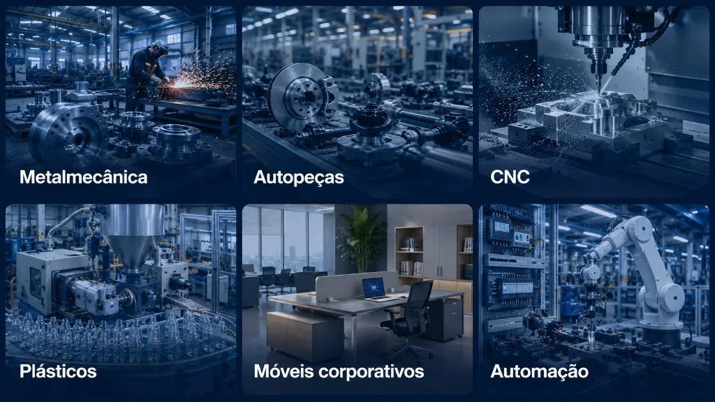 B2B industries: metalworking, auto parts, CNC, plastics, furniture and automation — Idealize CRM Industrial sectors served by Idealize CRM: metalworking, auto parts, CNC machining, plastics, corporate furniture and industrial automation — CRM for B2B SMEs